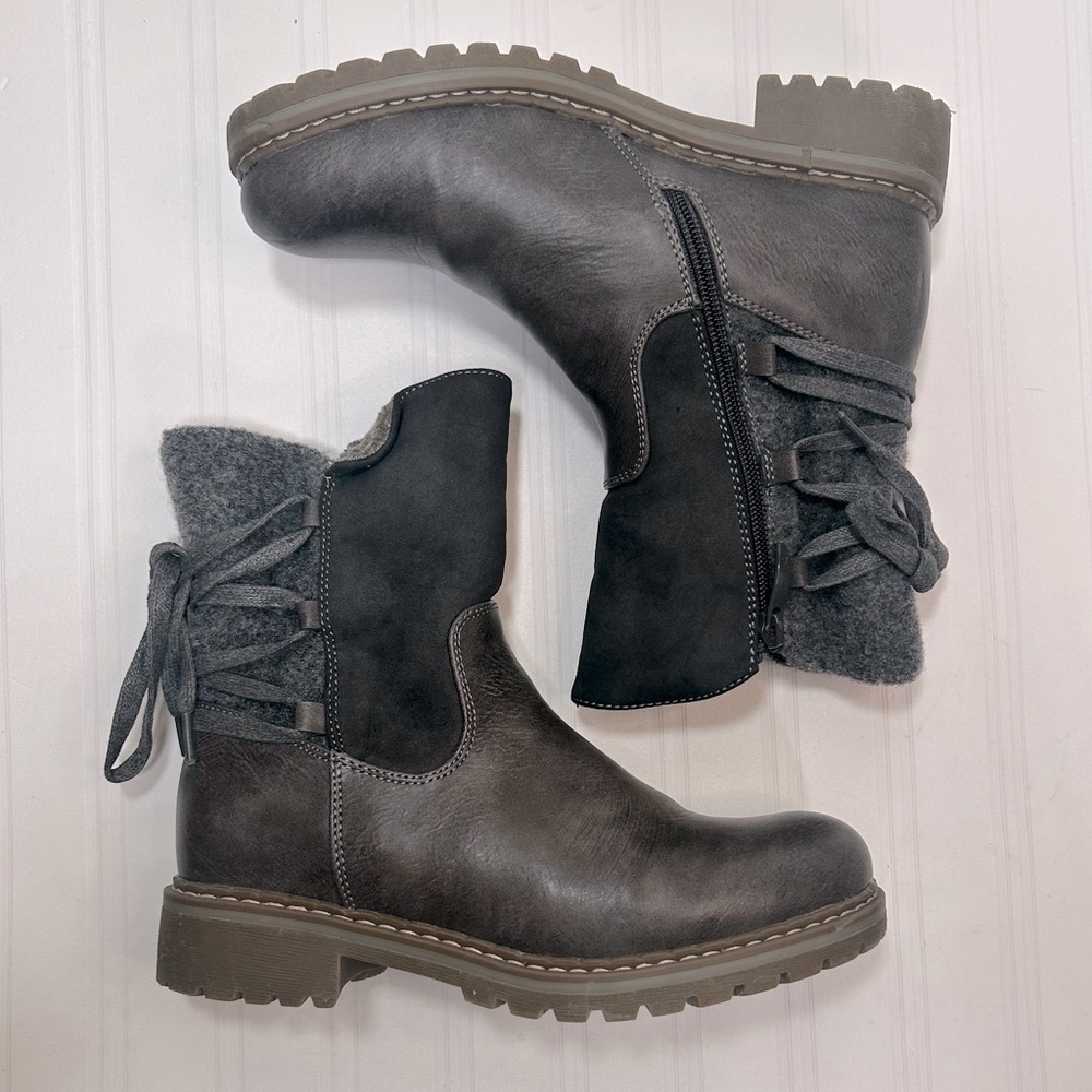 Patrizia Dawna Spring Step Women's Gray Zipper Ankle Boots Faux Fur Lined Size 6 - Picture 5 of 11